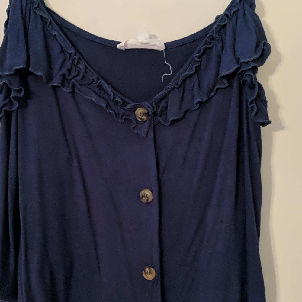Navy Blue Ruffle Tank Top - Picture 4 of 4